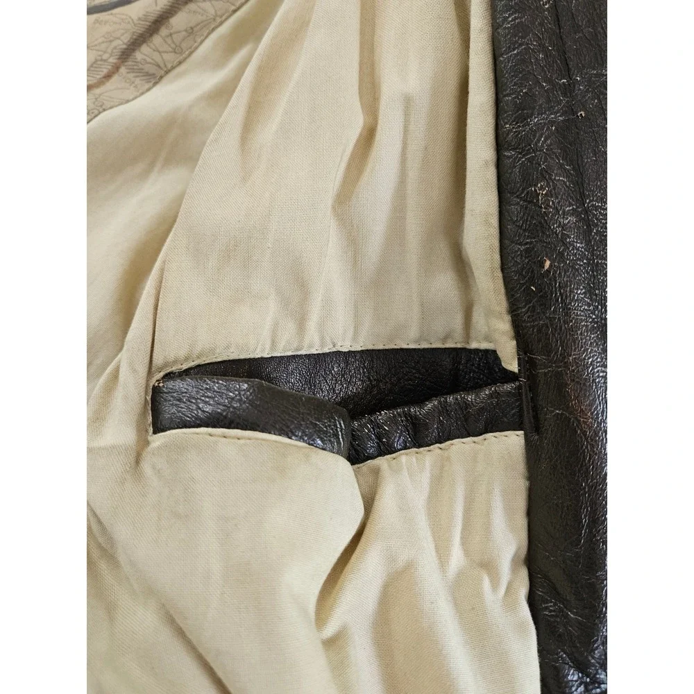 VTG Distressed Arizona Military XL Leather Bomber Flight Jacket Brown Sherpa